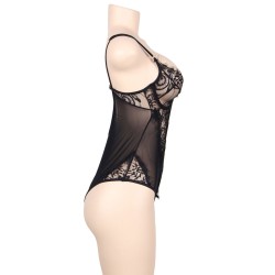 SUBBLIME - QUEEN PLUS FLORAL LACE AND FRINGED BLACK TEDDY 2