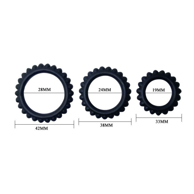 BAILE - TITAN SET 3PCS COCK RING BLACK 2.8 +...