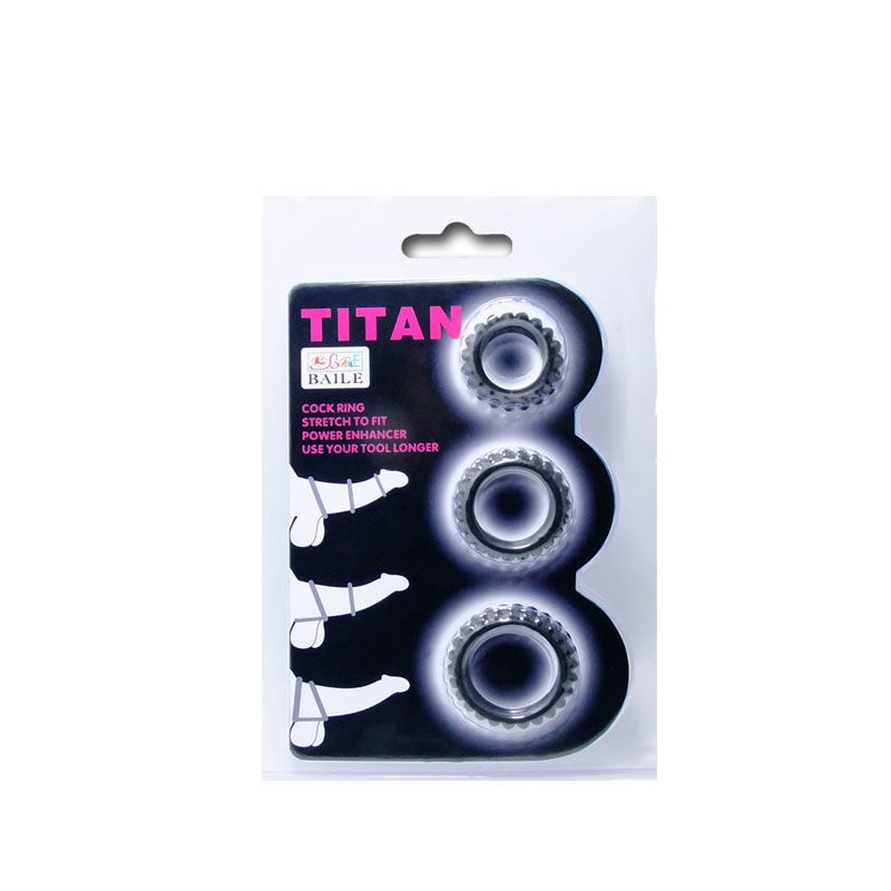 BAILE - TITAN SET 3PCS COCK RING BLACK 2.8 +...