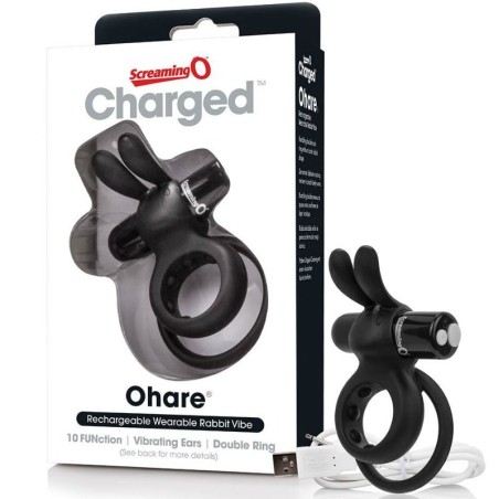 SCREAMING O - ANILLO DOBLE RECARGABLE CON RABBIT HARE NEGRO