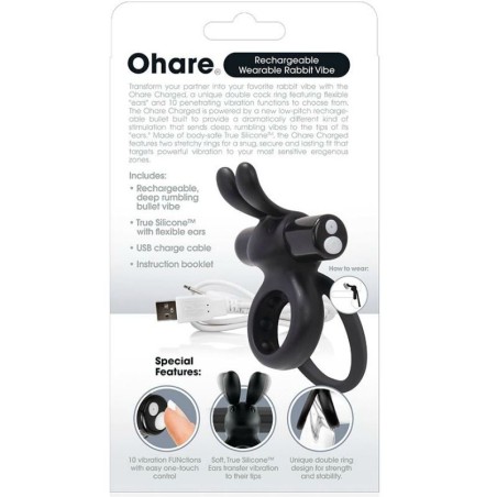 SCREAMING O - ANILLO DOBLE RECARGABLE CON RABBIT HARE NEGRO