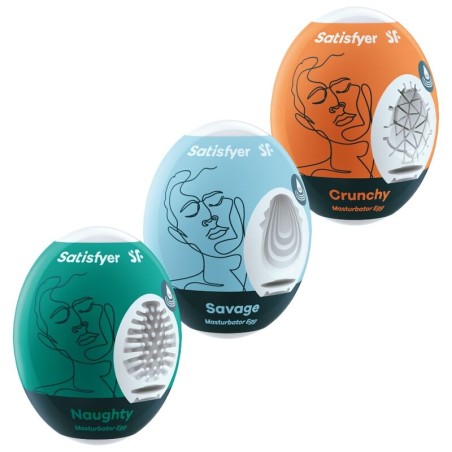 SATISFYER - 3 MASTURBATOR EGGS NAUGHTY, SAVAGE  CRUNCHY