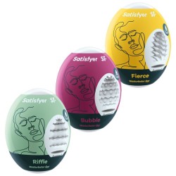 SATISFYER - 3 MASTURBATOR EGGS RIFFLE, BUBBLE  FIERCE