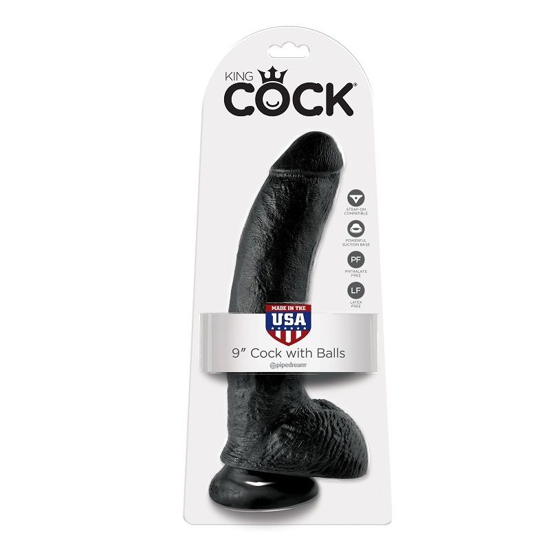 KING COCK - DILDO BLACK WITH BALLS 22.9 CM