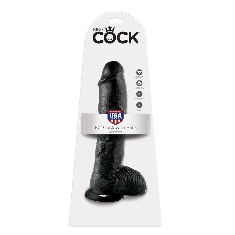 KING COCK - DILDO BLACK WITH BALLS 25.4 CM