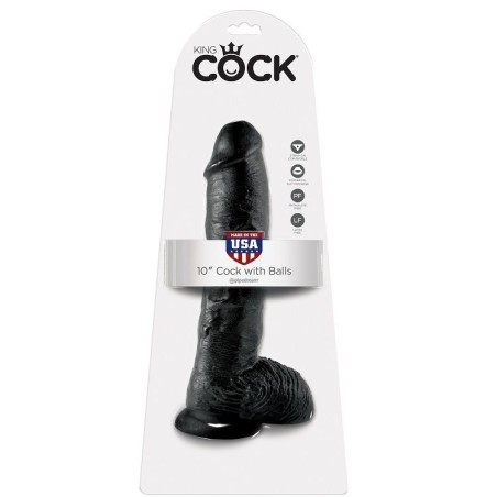 KING COCK - DILDO BLACK WITH BALLS 25.4 CM