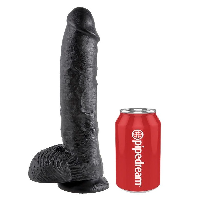 KING COCK - DILDO BLACK WITH BALLS 25.4 CM