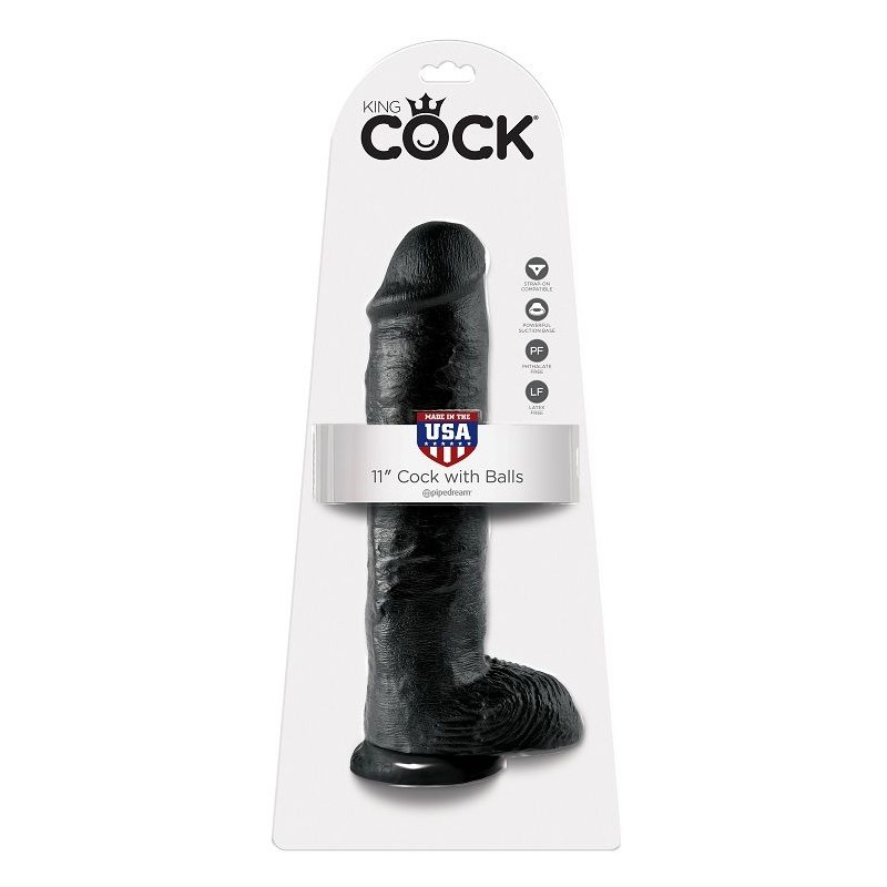 KING COCK - DILDO BLACK WITH BALLS 28 CM