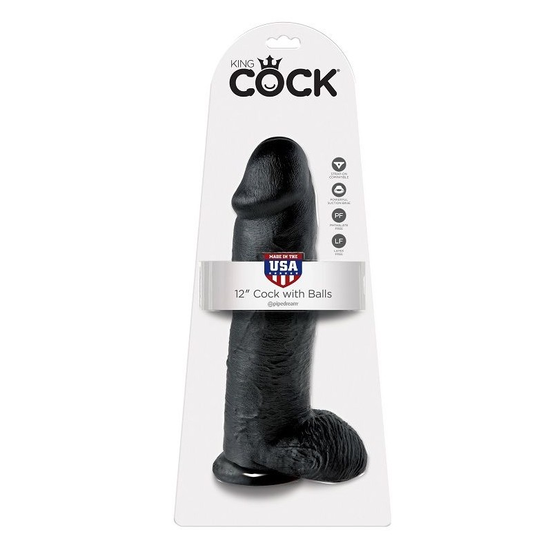 KING COCK - DILDO BLACK WITH BALLS 30.48 CM