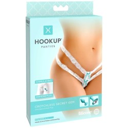 HOOK UP PANTIES - CROTCHLESS SECRET GEM BLANCO CON LAZO