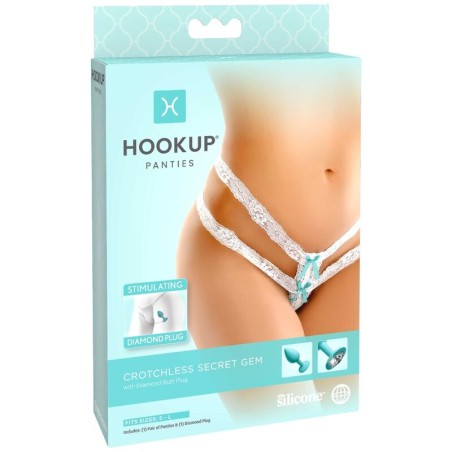HOOK UP PANTIES - CROTCHLESS SECRET GEM BLANCO CON LAZO