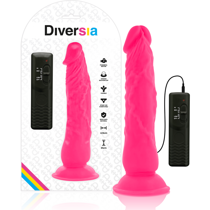 DIVERSIA - FLEXIBLE VIBRATING DILDO PINK 21 CM...