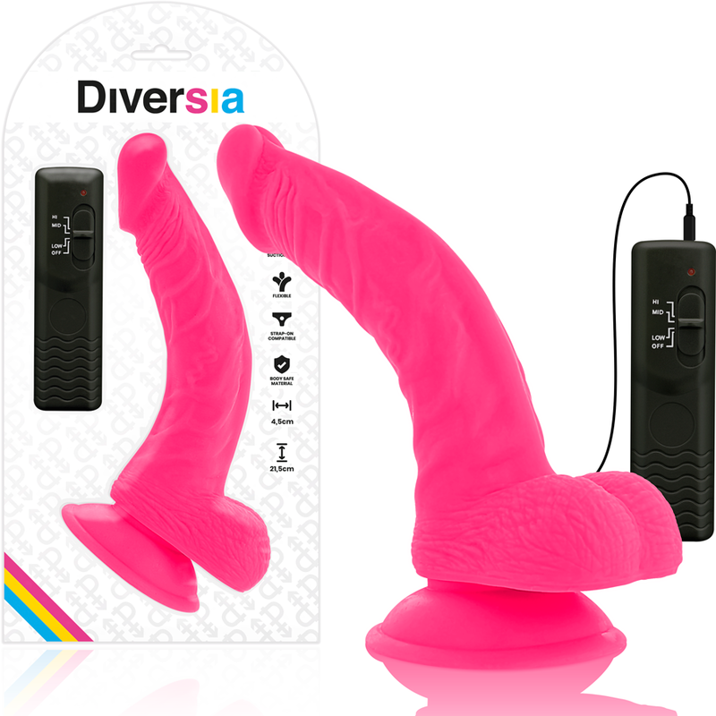 DIVERSIA - FLEXIBLE VIBRATING DILDO PINK 21.5...