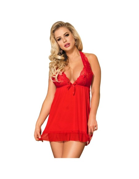 SUBBLIME - BABYDOLL ROJO FLORAL ADORNOS EN EL PECHO L/XL