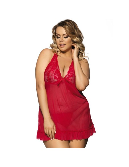 SUBBLIME - BABYDOLL ROJO FLORAL ADORNOS EN EL PECHO TALLA GRANDE