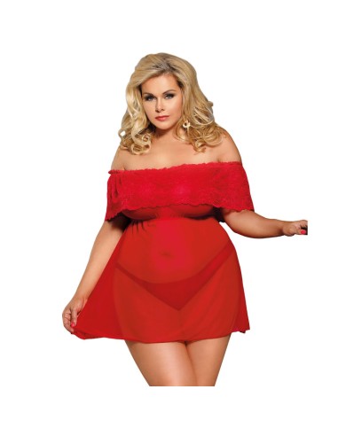 SUBBLIME QUEEN PLUS VESTIDO CORTO + TANGA ROJO