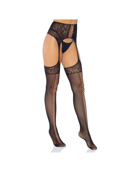 LEG AVENUE MEDIAS DE ENCAJES CON LIGUERO NEGRO