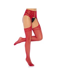 LEG AVENUE MEDIAS DE ENCAJES CON LIGUERO BURDEOS TALLA UNICA 2