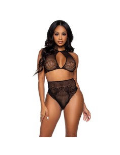 LEG AVENUE SET DOS PIEZAS TOP CORTO CUELLO HALTER Y TANGA...