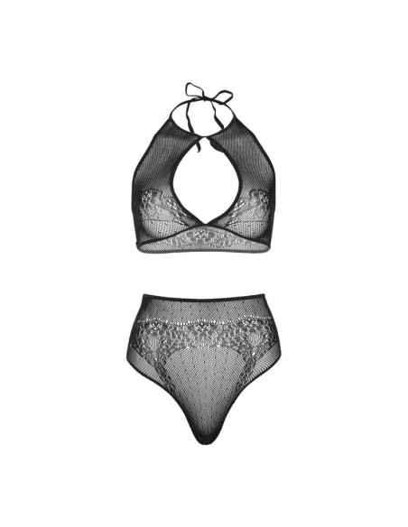LEG AVENUE SET DOS PIEZAS TOP CORTO CUELLO HALTER Y TANGA TALLA UNICA