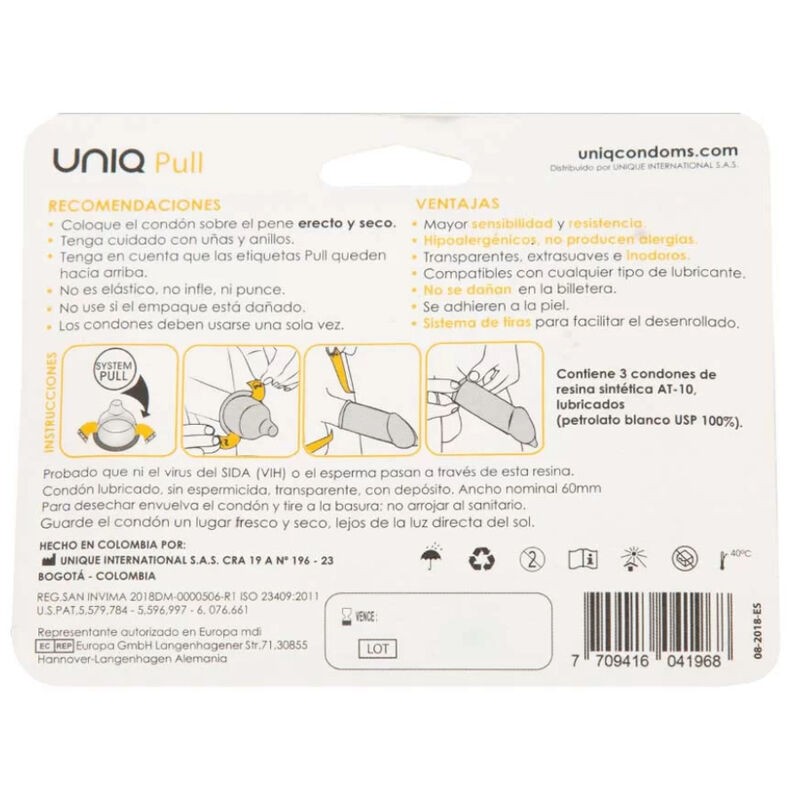UNIQ PULL PRESERVATIVOS CON TIRAS SIN LATEX 3...