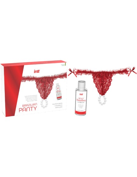 INTT - PANTY BRASILEÑO ROJA CON PERLAS Y GEL LUBRICANTE 50ML