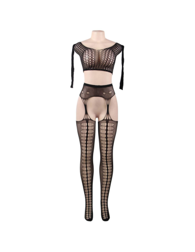 QUEEN LINGERIE BODYSTOCKING TOP MANGA LARGA S-L