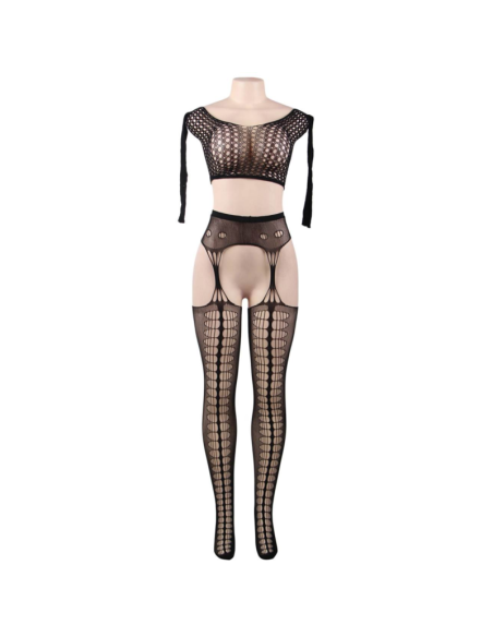 QUEEN LINGERIE BODYSTOCKING TOP MANGA LARGA S-L