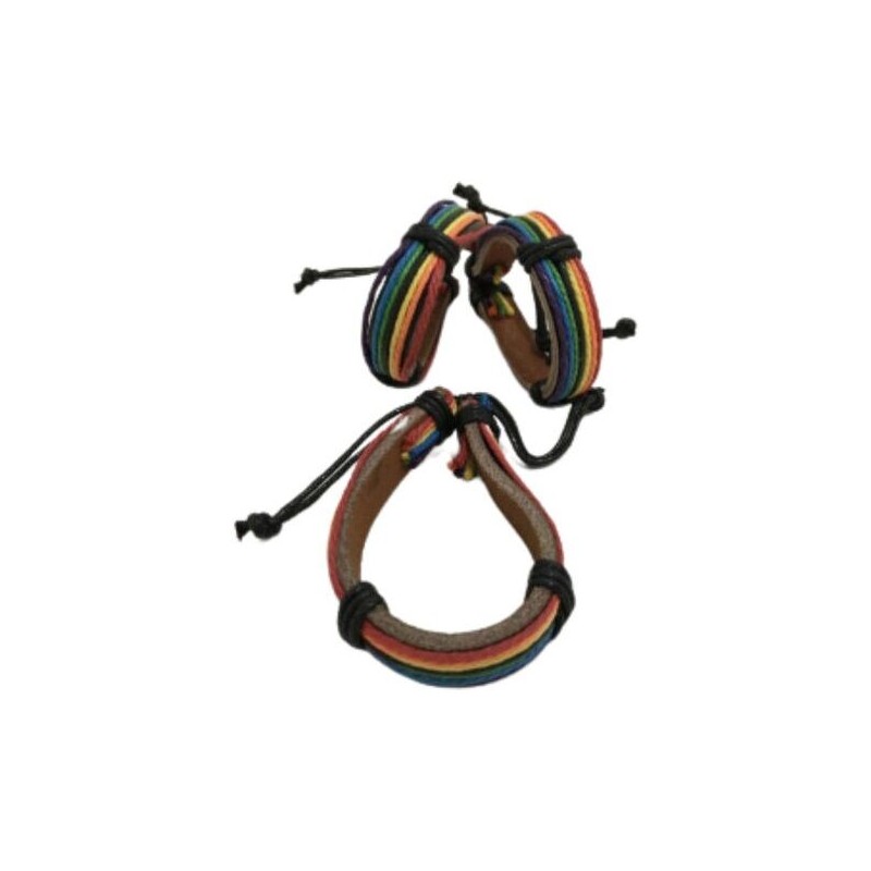 PRIDE - PULSERA DE CUERO MARRON BANDERA LGBT