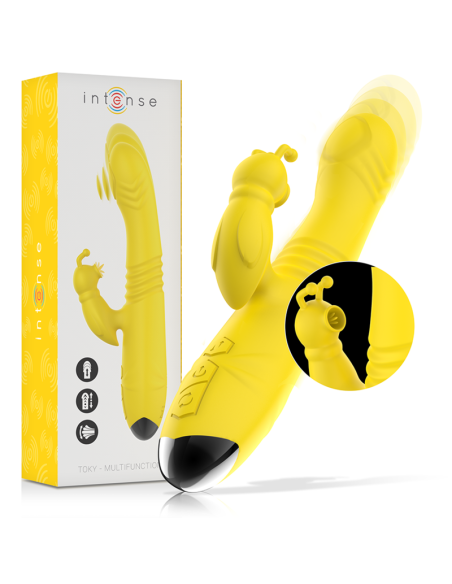 INTENSE - TOKY VIBRADOR MULTIFUNCIÓN RECARGABLE UP  DOWN CON ESTIMULADOR DE CLITORIS AMARILLO