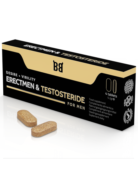 BLACKBULL BY SPARTAN - ERECTMEN  TESTOSTERIDE POTENCIA Y TESTOSTERONA PARA HOMBRE 4 CÁPSULAS