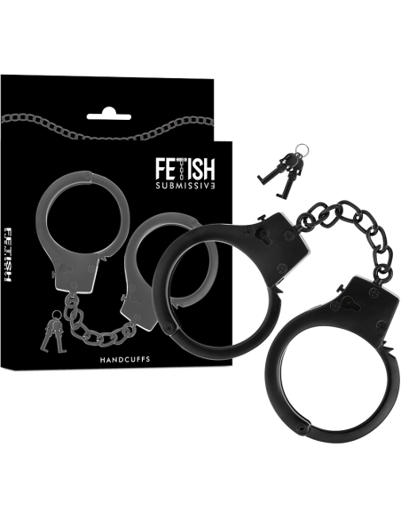 FETISH SUBMISSIVE - ESPOSAS DE METAL PARA MANOS NEGRAS CON LLAVE CALAVERA