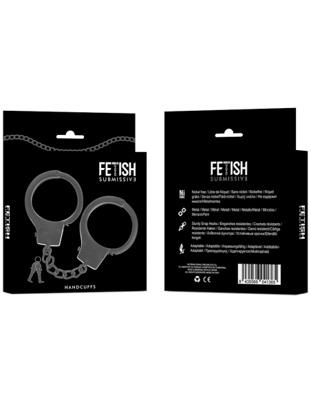 FETISH SUBMISSIVE - ESPOSAS DE METAL PARA MANOS NEGRAS CON LLAVE CALAVERA