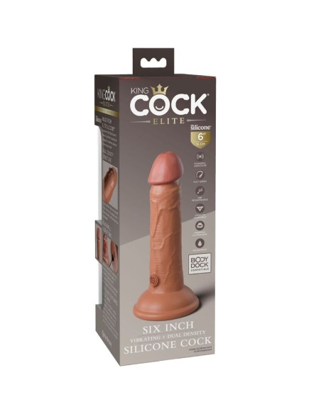KING COCK - ELITE REALISTIC DILDO VIBRATING  SILICONE 15.2 CM CARAMEL