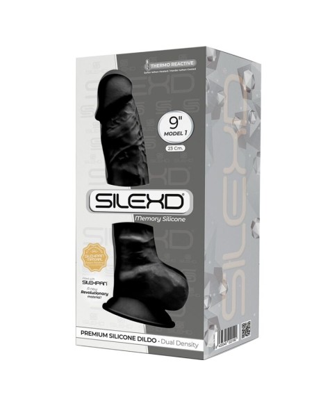SILEXD - MODELO 1 PENE REALISTICO SILICONA PREMIUM SILEXPAN NEGRO 23 CM