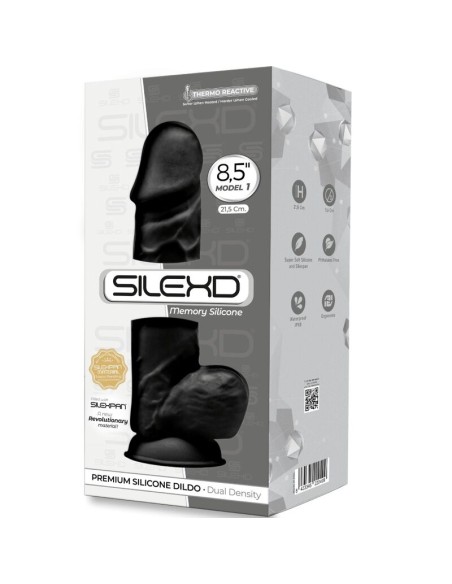 SILEXD - MODELO 1 PENE REALISTICO SILICONA PREMIUM SILEXPAN NEGRO 21.5 CM