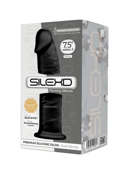 SILEXD - MODELO 2 PENE REALISTICO SILICONA PREMIUM SILEXPAN NEGRO 19 CM