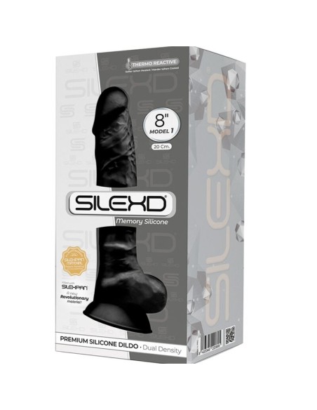 SILEXD - MODELO 1 PENE REALISTICO SILICONA PREMIUM SILEXPAN NEGRO 20 CM