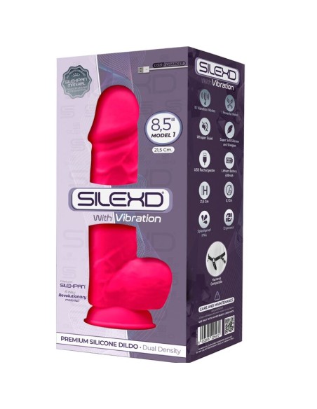 SILEXD - MODELO 1 PENE REALISTICO VIBRADOR SILICONA PREMIUM SILEXPAN FUCSIA 21.5 CM