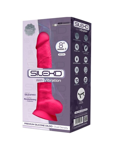 SILEXD - MODELO 1 PENE REALISTICO VIBRADOR SILICONA PREMIUM SILEXPAN FUCSIA 20 CM