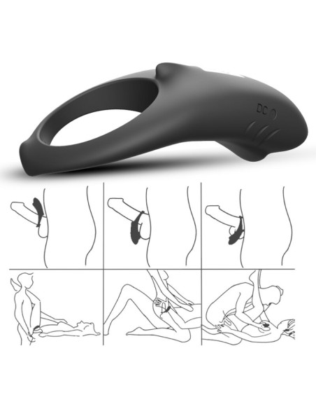 ARMONY - SHARK VIBRATOR RING FOR COUPLES REMOTE CONTROL BLACK