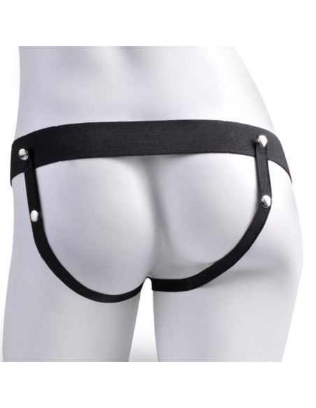FETISH FANTASY SERIES - ADJUSTABLE HARNESS REALISTIC PENIS WITH BALLS RECHARGEABLE AND VIBRATOR 17.8 CM