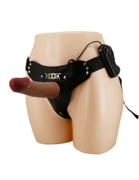 PRETTY LOVE - STARKS HARNESS BRIEFS MULTI-SPEED VIBRATION DILDO 17,5 CM LIGHT BROWN