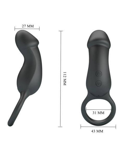 PRETTY LOVE - TRAE VIBRATING BLACK RING WITH STIMULATOR