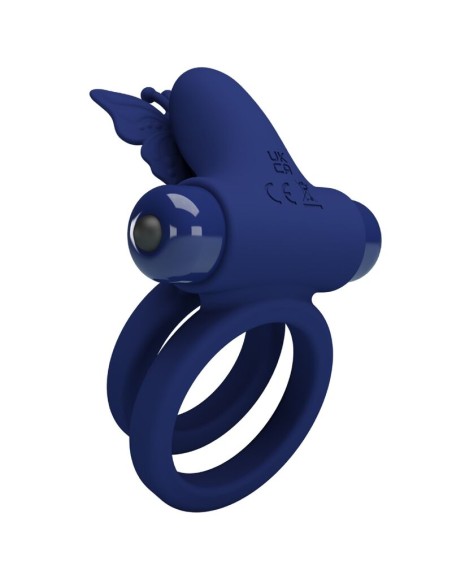 PRETTY LOVE - JAMELE DOUBLE RING WITH VIBRATION  BUTTERFLY STIMULATOR BLUE