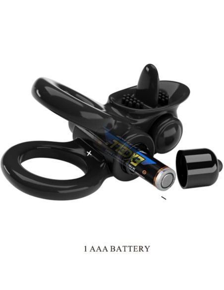 PRETTY LOVE - PASSIONATE RING DOUBLE VIBRATING RING + CLITORIS STIMULATOR BLACK