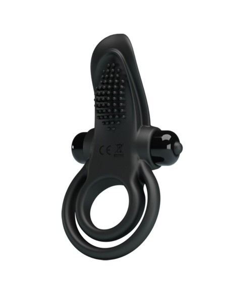 PRETTY LOVE - DOUBLE VIBRATING RING + CLITORIS STIMULATOR 10 VIBRATIONS BLACK