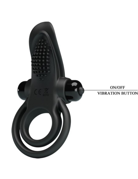 PRETTY LOVE - DOUBLE VIBRATING RING + CLITORIS STIMULATOR 10 VIBRATIONS BLACK
