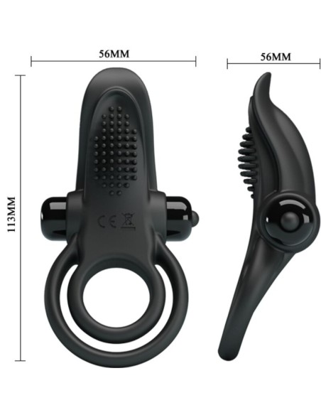 PRETTY LOVE - DOUBLE VIBRATING RING + CLITORIS STIMULATOR 10 VIBRATIONS BLACK