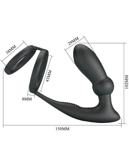 PRETTY LOVE - EMONI PENIS RING + ANAL PLUG 12 VIBRATIONS BLACK